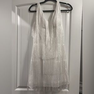 White fringe sequin dress
